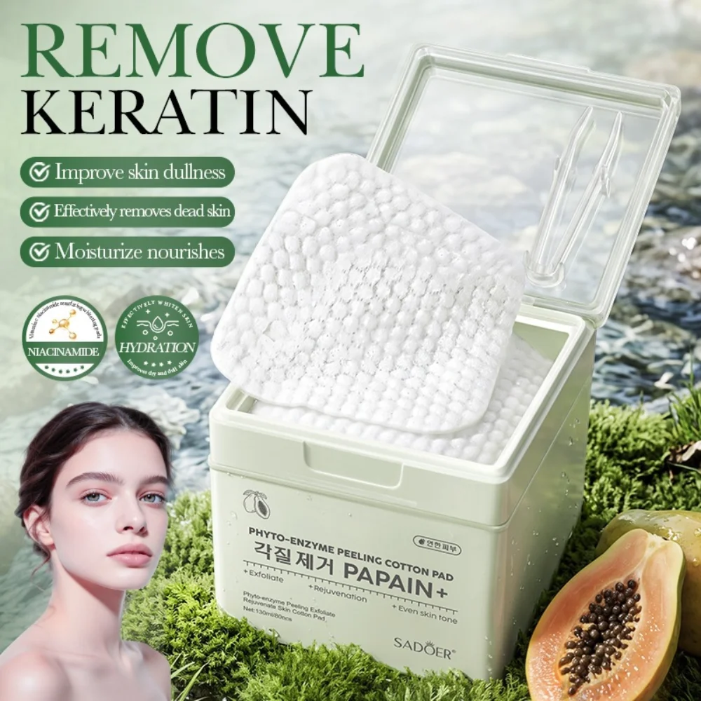 SADOER Papain Enzyme Exfoliating Toner Pads with Niacinamide Moisturizing Pre-Soaked Facial Cotton Pads for Softer Smoother Skin
