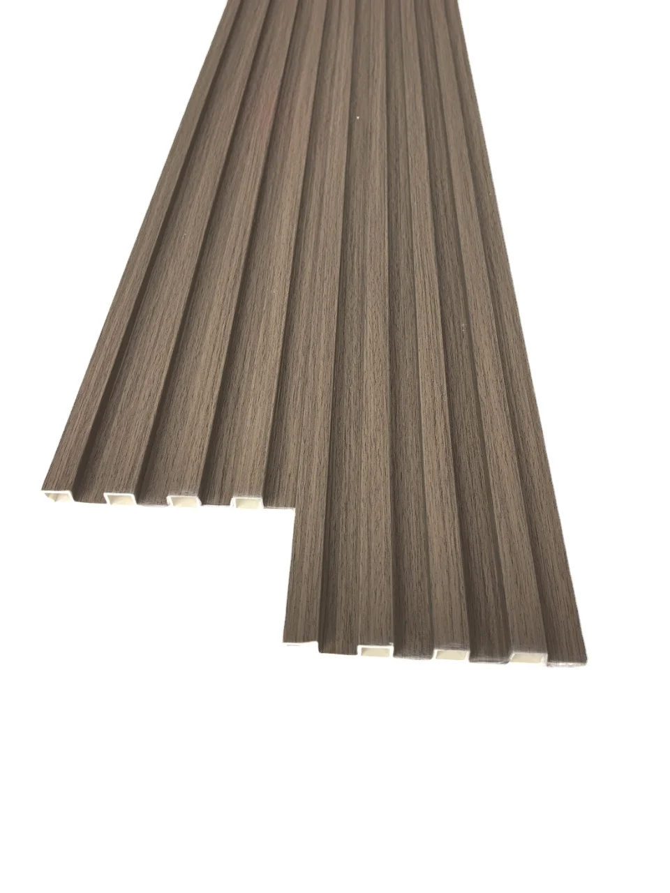 2026 WPC Bamboo Fluted Wall Panel Silver Pear Grain Waterproof Interior Decor Grille Villa Background Wall Custom Projectpromote