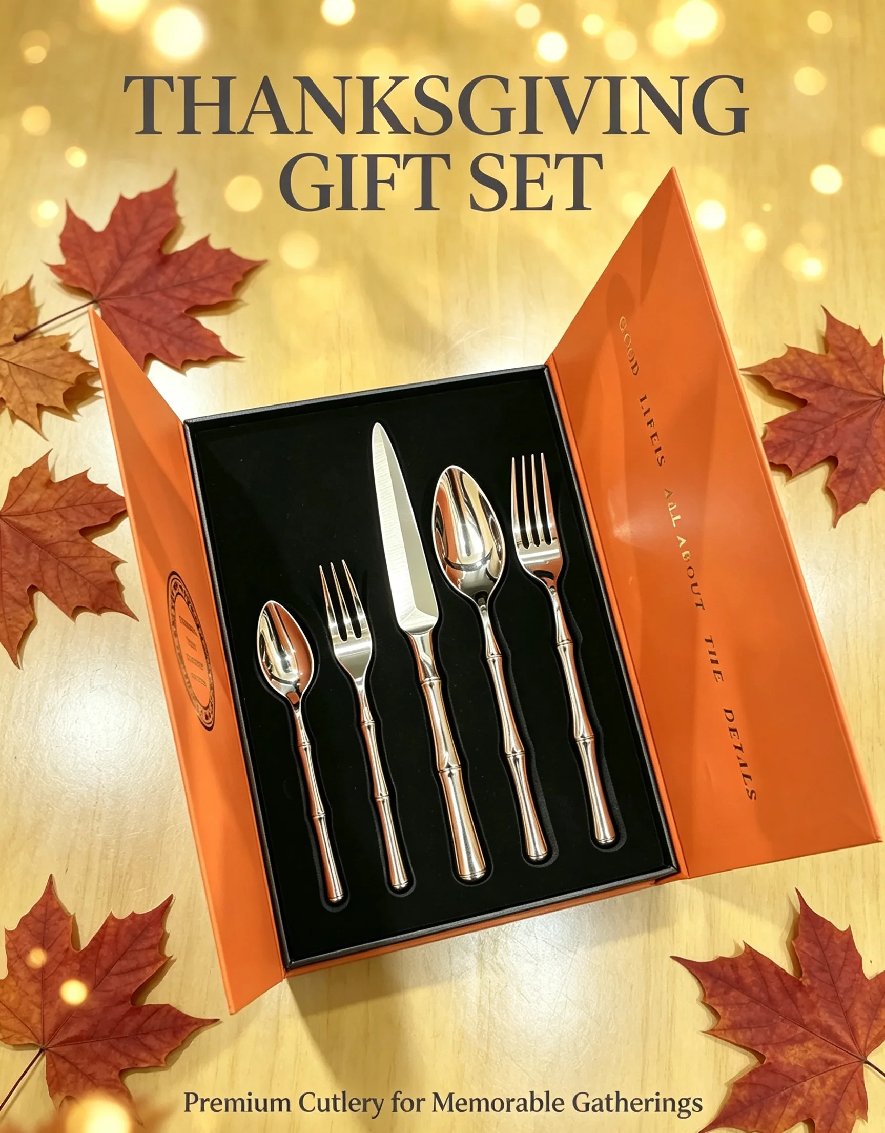 Elegant 5‑Piece Stainless Steel Cutlery Gift Set, 420/304 Bamboo Handle Western Tableware Kit