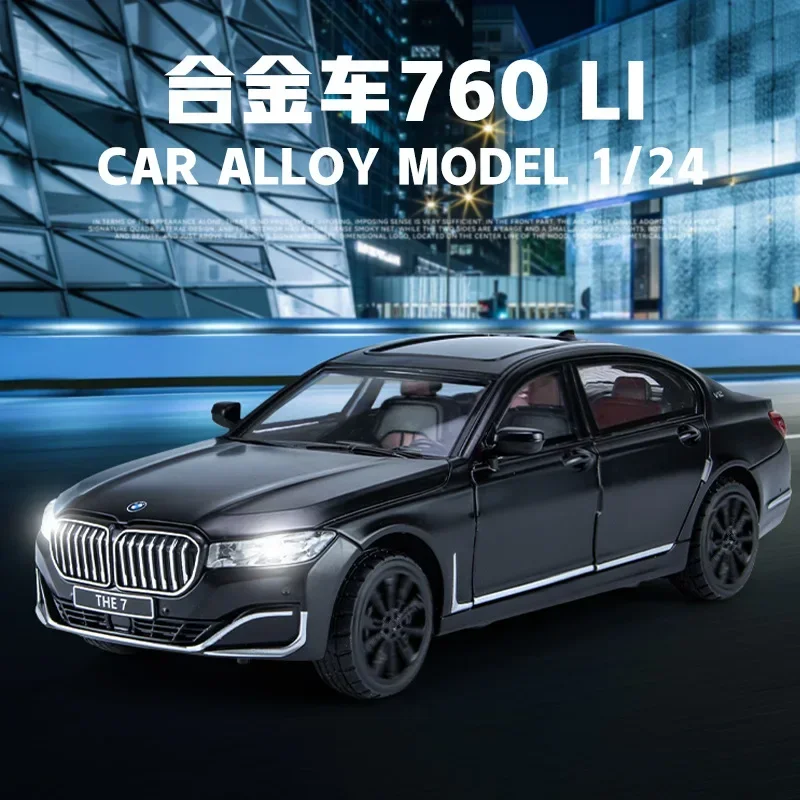 1:24 BMW THE 7 760LI 하이 시뮬레이션 다이캐스트 금속 합금 모델 자동차 사운드 라이트 풀백 컬렉션, 어린이 장난감 선물 A588