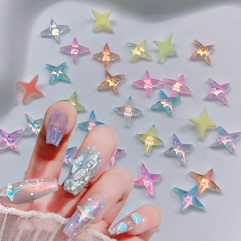 20/50/100Pcs Aurora Star Moon decorazione per unghie a forma di cuore dimensioni miste resina 3D Crystal Nail Charm Parts accessori per Manicure fai da te