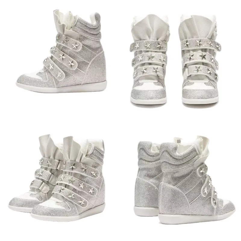 

Fashion Women Hidden Wedge Sneakers Rhinestone Star Stud Hook Loop High Top Platform Casual Walking Shoes Ladies Sport Footwear