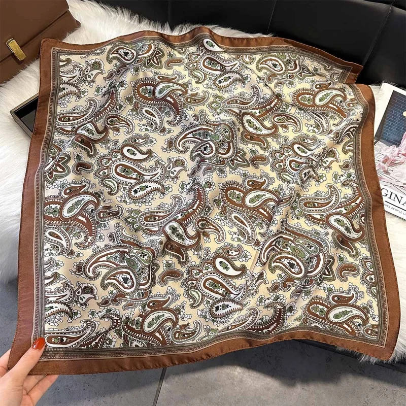 Luxury Satin Square Scarf Paisley Print Hairband Vintage Bandana Headband Neck Scarf for Women Multi-use Hair Wrap Bag Accessory view 6