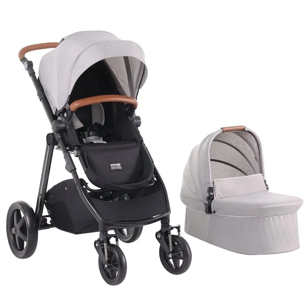 

Stroller Travel System Baby Bassinet Playard Combo Set Light Gray