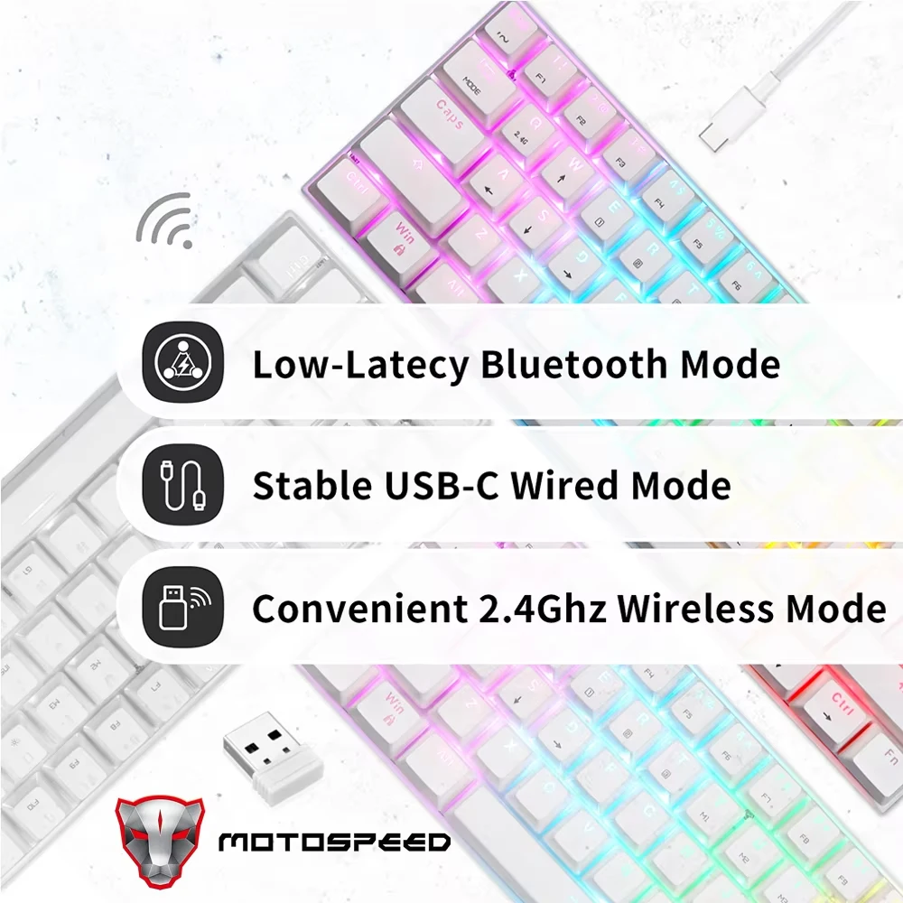 Motospeed SK62 Mechanical Keyboards Wireless Bluetooth Tri Moed 61Keys RGB Backlit Gaming Keypad Blue Red Switch Macro Drive