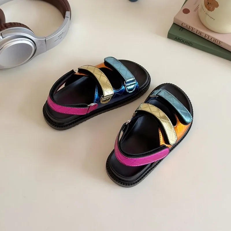 

2026 Summer Fashion New Style Boys' and Girls' Flat Color Beach Sandals - Children's Brightly Colored Versatile Beach Shoes