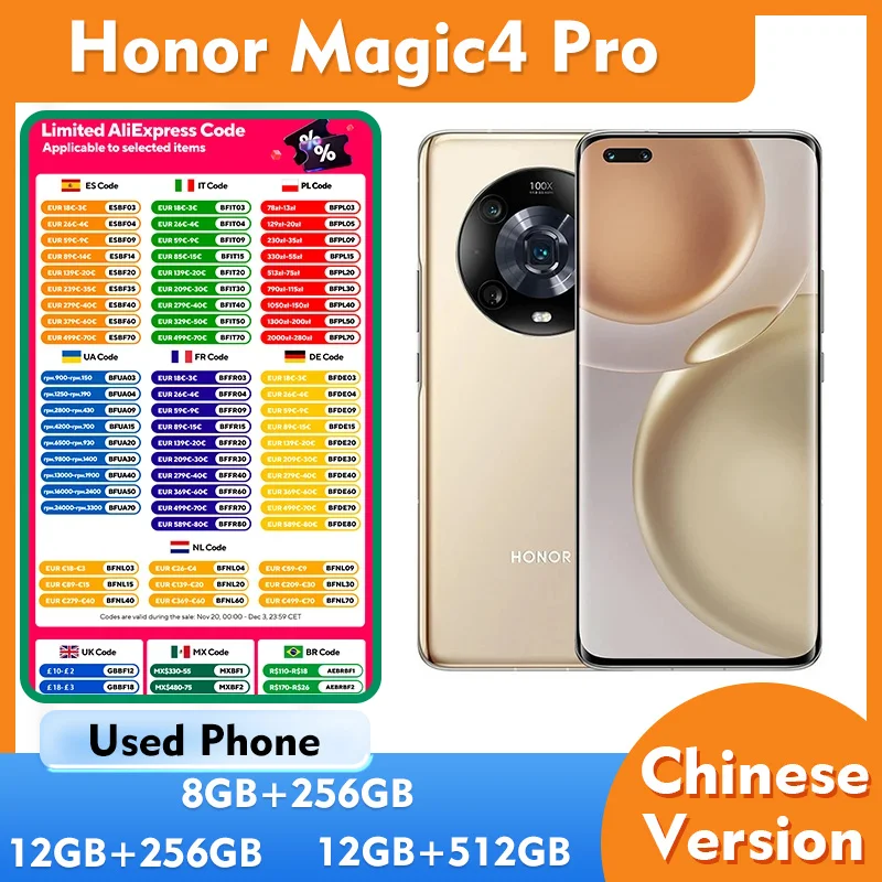 هاتف HONOR Magic 4 Pro 5g الذكي 6.81 بوصة 2848x1312px 4600mAh بطارية NFC 50MP OIS هاتف مستعمل مضاد للاهتزاز