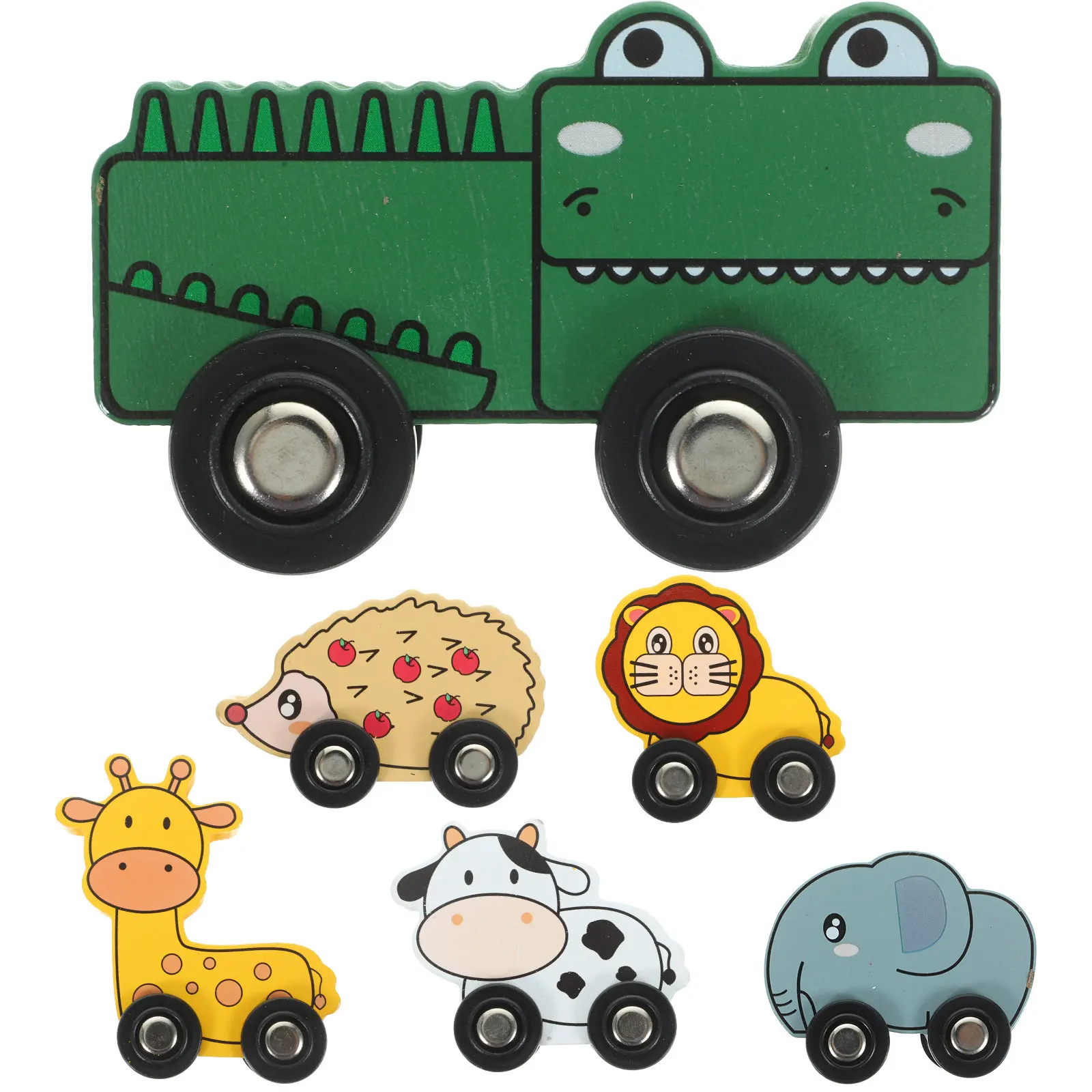 6Pcs Kids Wooden Track Pieces Colorful Animal Trains Educational Car Set for Early Learning Fun Creative Playtime Gift