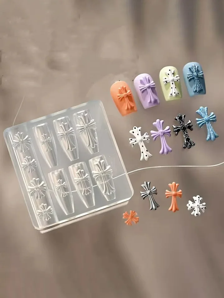 Molde de Piezas Cruzadas para Uñas, Molde de Silicona 3D en Relieve, Plantilla de Diseño DIY Reutilizable, Decoraciones de Arte de Uñas, Herramientas de Manicura 3