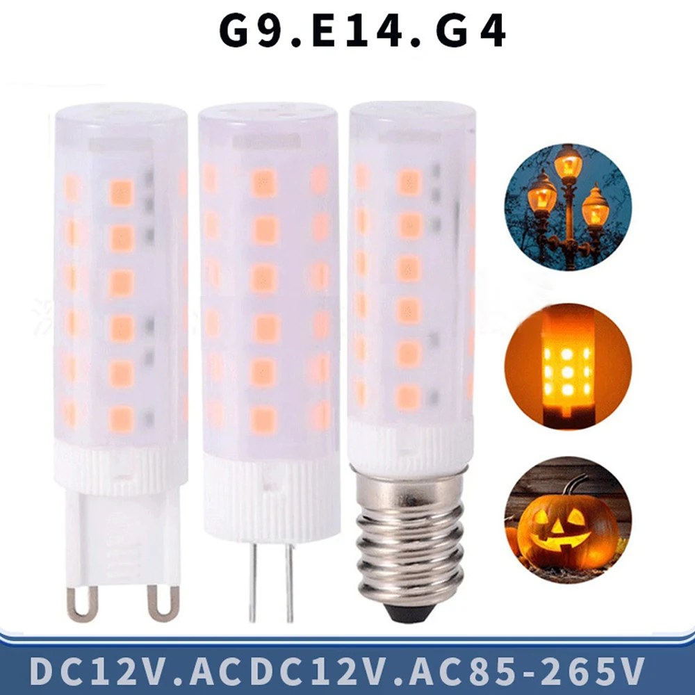 

5PCS 12V 85 - 265V G4 G9 E14 2W Воздушные лампы Led Пламя Сцинтилляция Свечи Лампочка Лампочка Динамический эффект