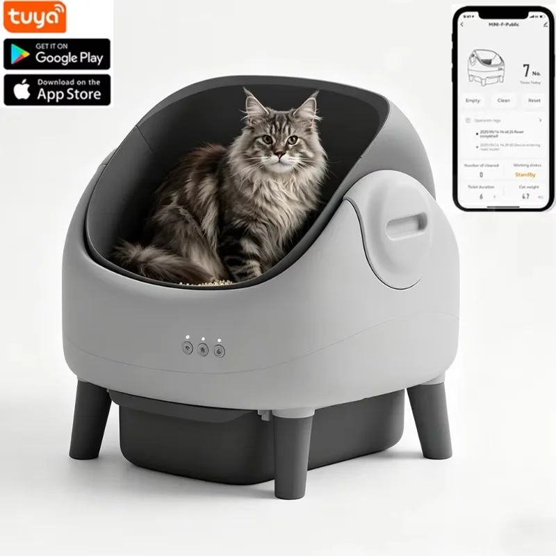 Automatic Large Capacity Intelligent Electric Plastic Eco-friendly 76L Open-Top Smart Robot Cat Litter Tray for Cats