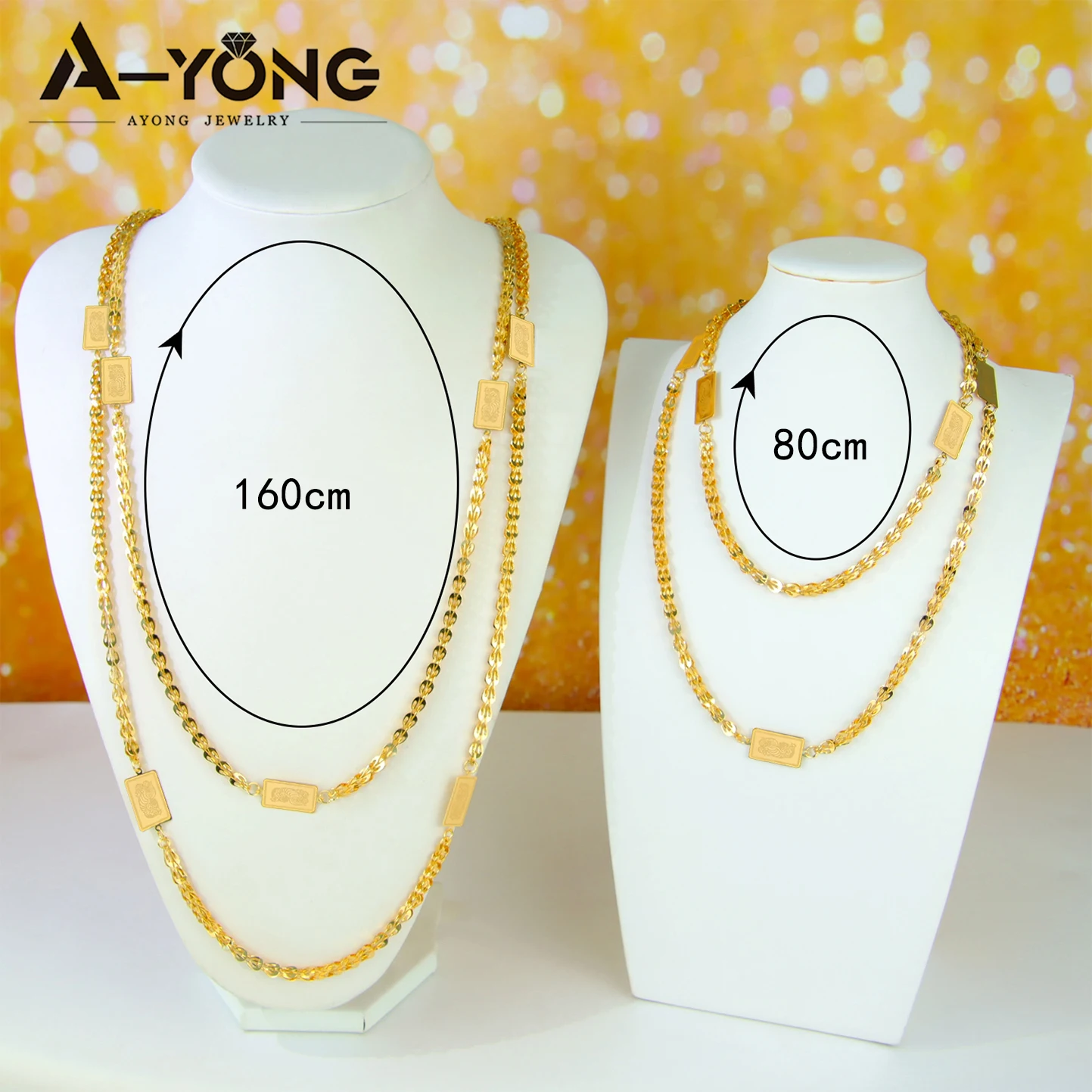 Luxury Dubai Gold Plated Long Necklace 21k Gold Color 80/160cm Arabic Design Choker Turkish Religion Women Wedding Party Jewelry
