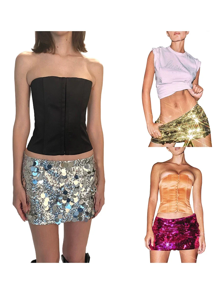 Sexy Glitter Pencil Skirt Women Sparkle Mini Skirt Sequins Bodycon Short Skirts Shiny Dance Party Concert Outfits