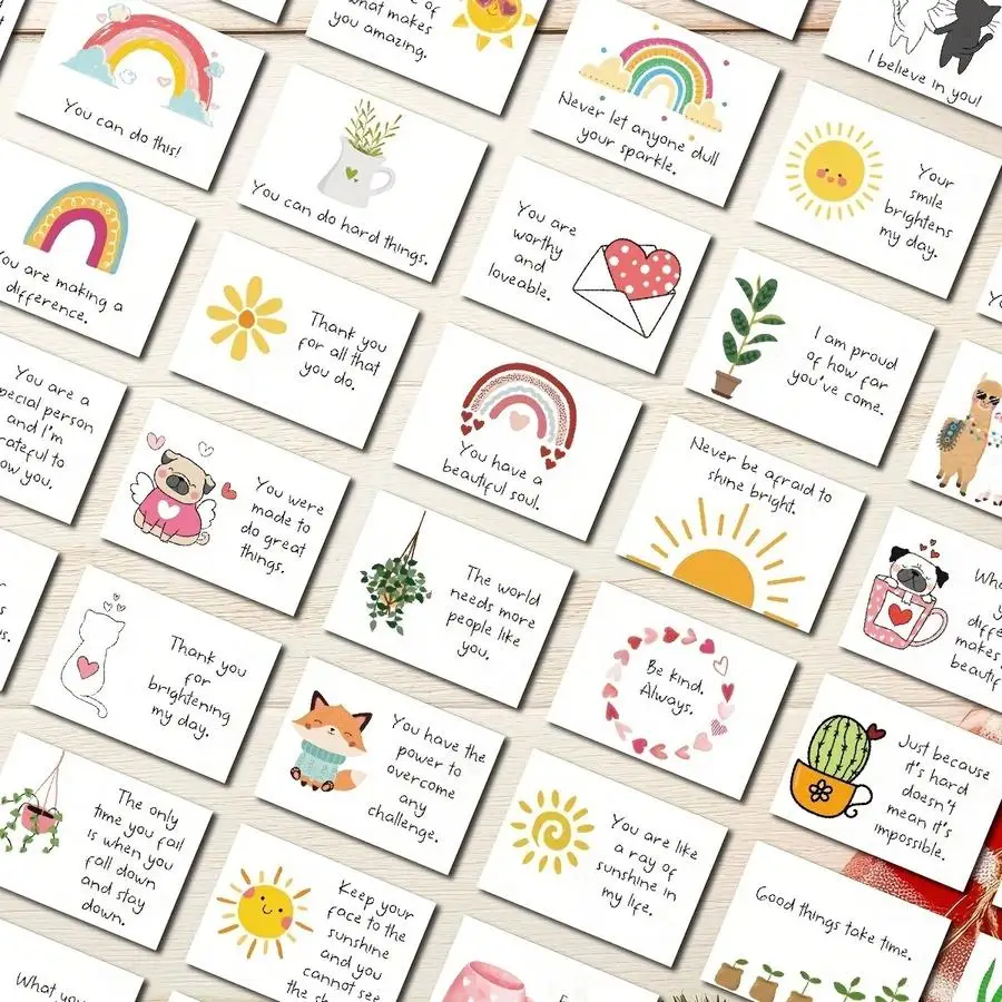 1/5/10/20/50/100pcs Inspirational Affirmation Cards with Positive Messages - Matte Finish, Colorful Motivational Quotes & Whimsi