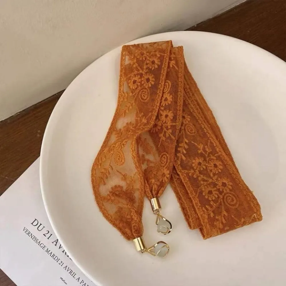 

Flower Lace Ribbon Hair Scarf Dressing Decoration Korean Style Braids Headband Neckerchief Transparent Long Neck Scarves