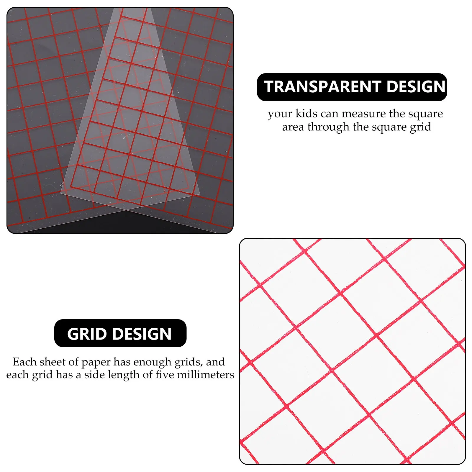 12Sheets Square Grid Area Measuring Sheets for Math Education Lightweight Portable Plastic Mathematics Teaching Measurer