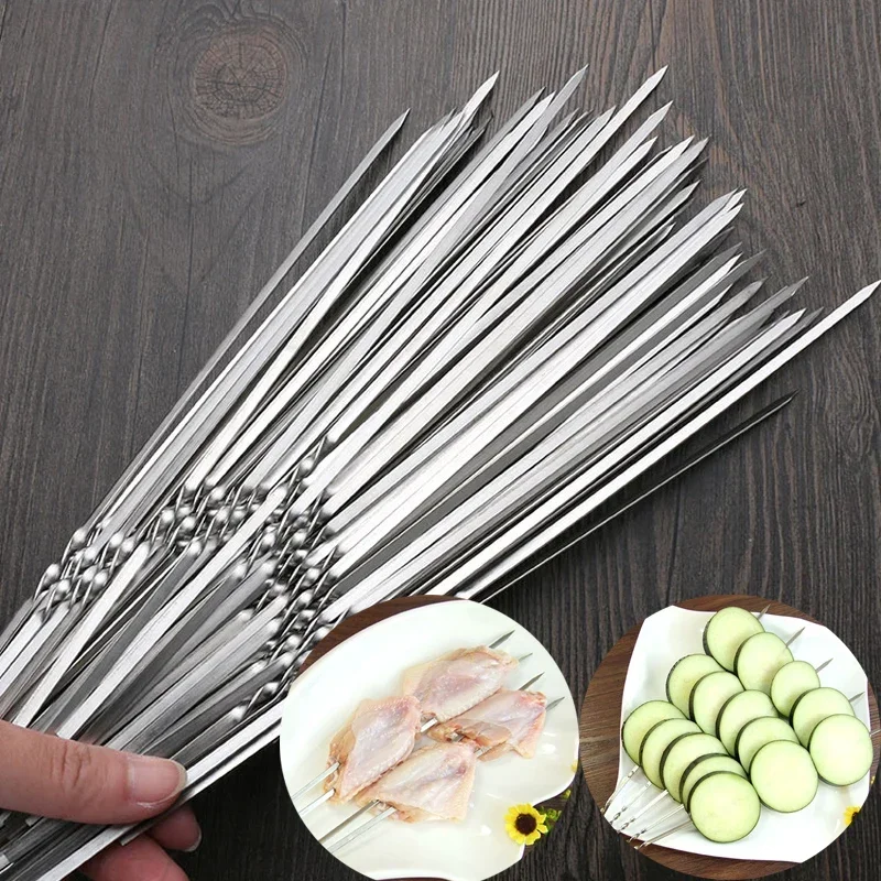 30/50/100szt Szaszłyki do grilla ze stali nierdzewnej 28,5cm Płaski kij do grilla Wielokrotnego użytku Widelce igłowe do pieczenia na świeżym powietrzu Narzędzia do grillowania na kempingu
