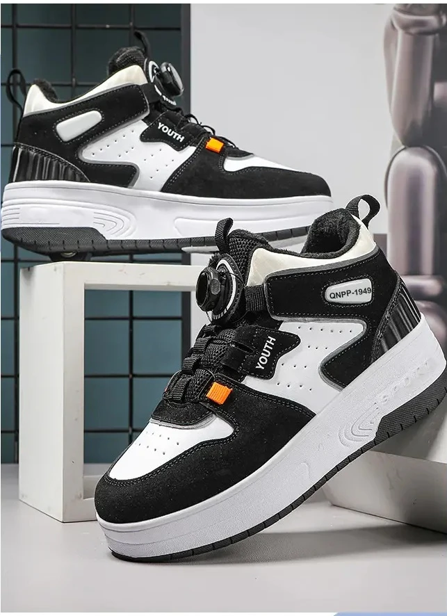 أحذية عصرية بعجلتين، أضف الصوف للدفء في أحذية المشي الشتوية للأطفال، أحذية رياضية خارجية 31-42 هدية للأطفال #5