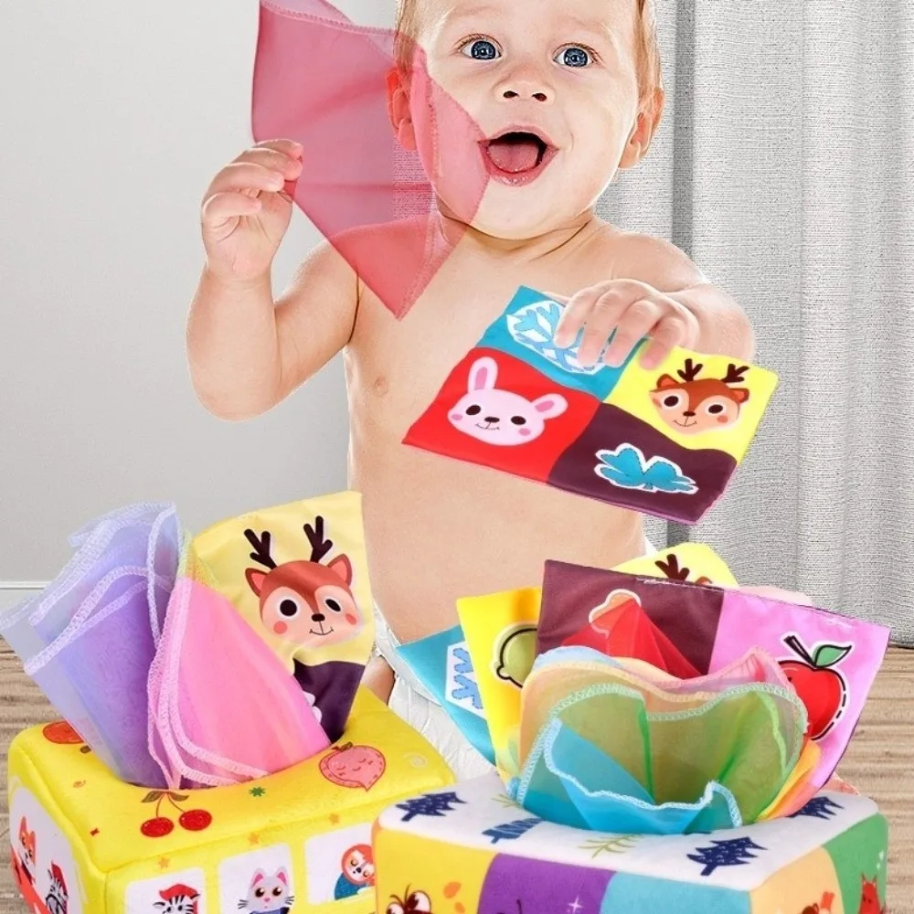 Educational Baby Montessori Boxes Interactive Skills Training Tissue Box Toys Soft Crinkle Cloth Infant Pull Along