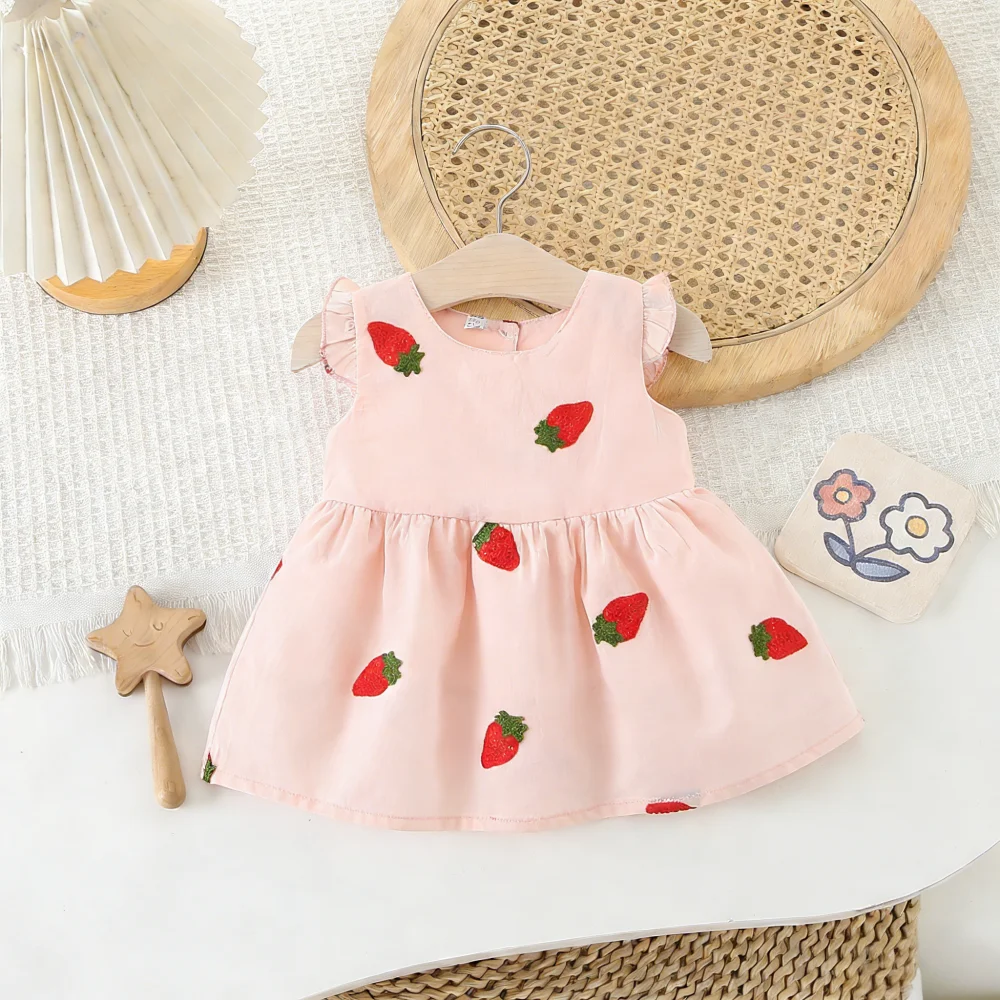

Girls' Dress Summer Strawberry Embroidered Cotton Baby Girl Dress Cute Beach Baby Dress Baby Girl Clothes