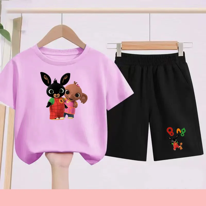 

Children's Sports Quick-drying T-shirts for Boys and Girls Aged 3-13,charming Animated Little Rabbit Set Summer T-shirt + Shorts