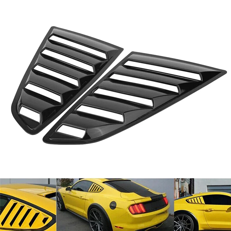 Gloss Black Finish Rear Side Vent Quarter Window Louver Shutter Cover Trim for Ford Mustang 2015+