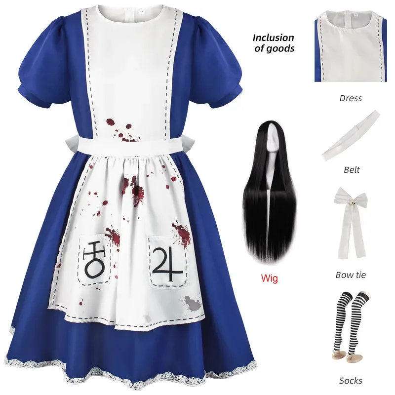 AIAI 2025Game : Madness Returns Cosplay Costume Alice Maid Dress Uniform Adult Women Halloween Carnival Party Clothes Set