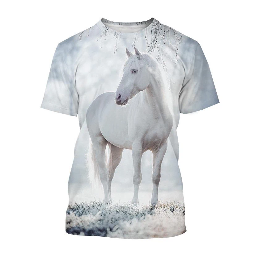 Summer Fashion Animal Horse graphic t shirts Trend Fun Men Casual Hip Hop Personality Printed Round Neck Streetwear Tees Tops