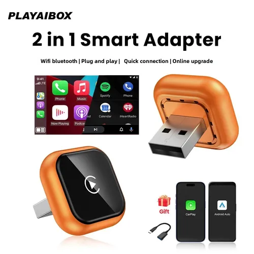 Adaptador inalámbrico Carplay inalámbrico Android Auto 2 en 1 Dongle Plug & Play bluetooth Wifi para Audi Porsche Benz Honda Peugeot Buick