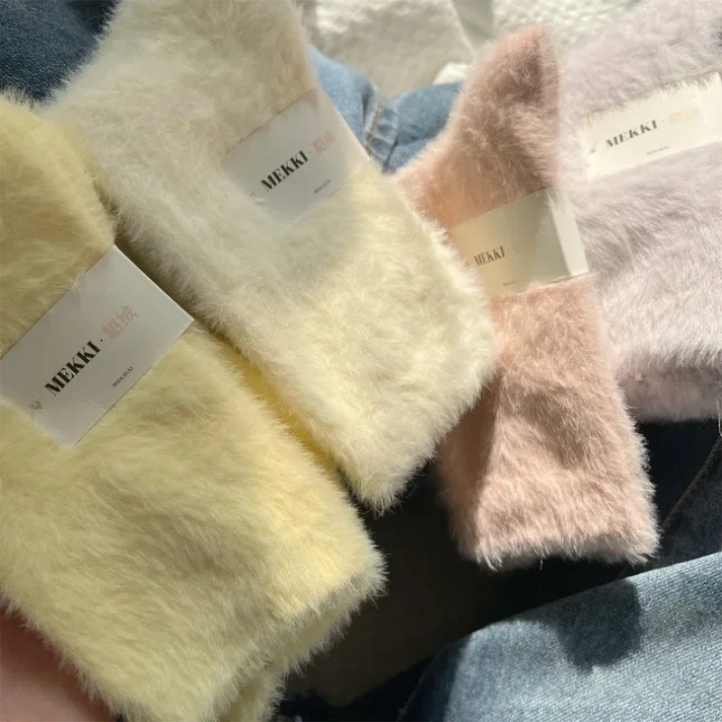 1/3Pairs Solid Cozy Hairy Mink Velvet Socks Women Autumn Winter Hosiery Thicken Warm Sleep Bed Floor Home Fluffy Kawaii Sock