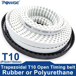 POWGE Trapezoidal PU T10 Open Timing belt width 10/15/20/25/30/32/40/50mm Polyurethane steel Rubber fiberglass core T10 pulley