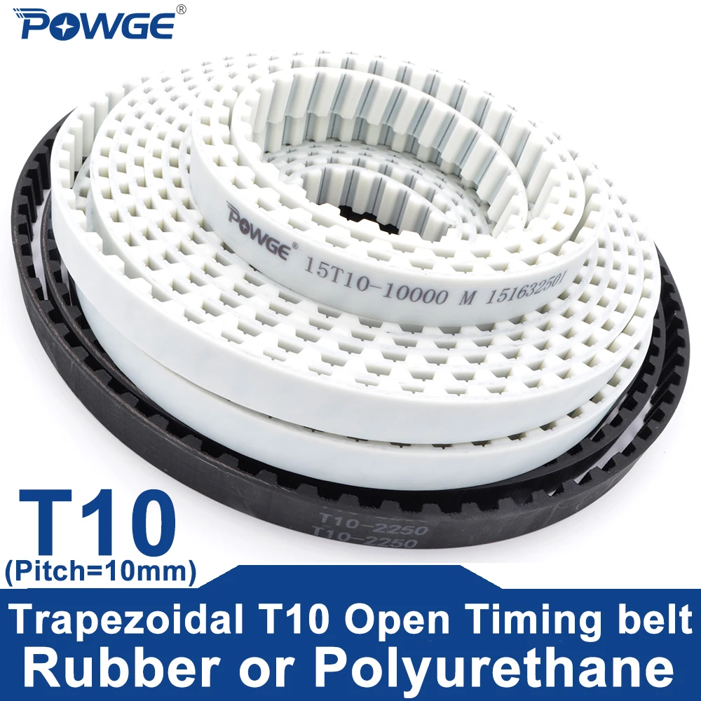 POWGE Trapezoidal PU T10 Open Timing belt width 10/15/20/25/30/32/40/50mm Polyurethane steel Rubber fiberglass core T10 pulley