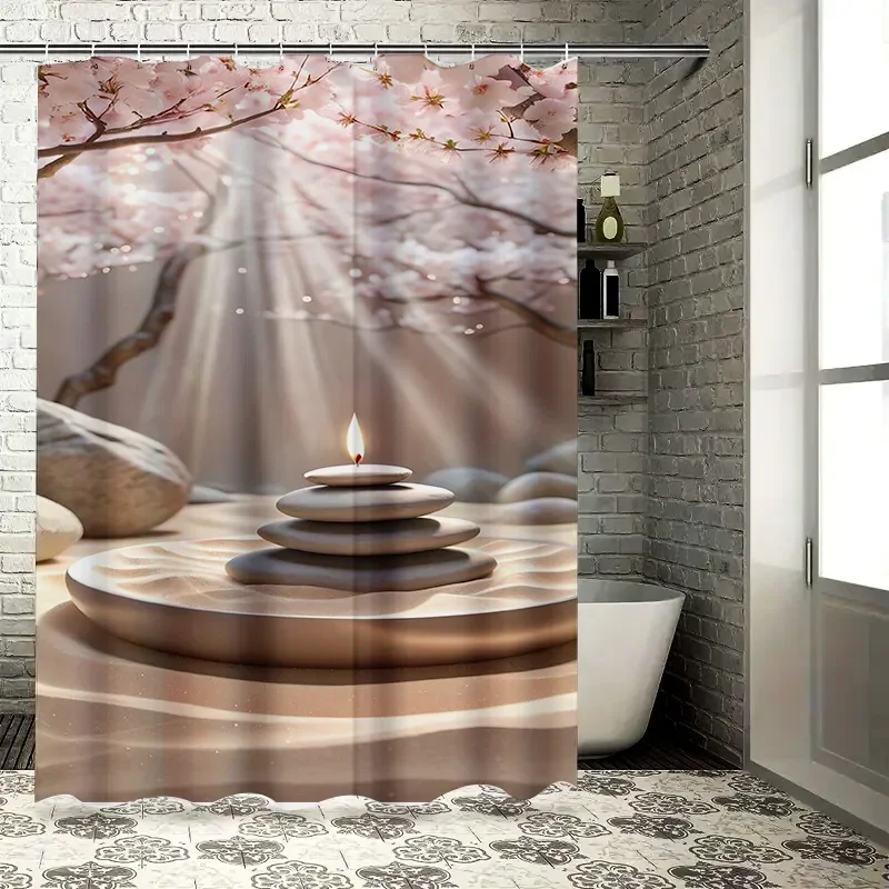 禅庭 桜 防水 シャワーカーテン 耐熱 洗濯機洗い可能 不透明 180x180cm