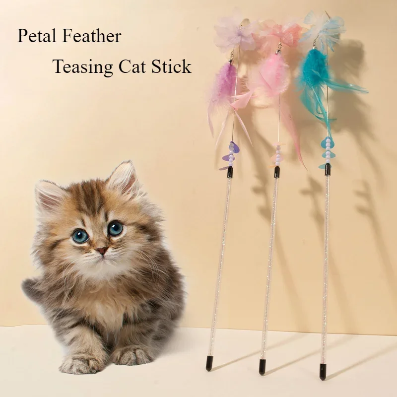 Petals Feathers Tassels Cat Teasing Stick Scratch Resistant Bite Resistant Elongated Cat Teasing Pole Cat Toy