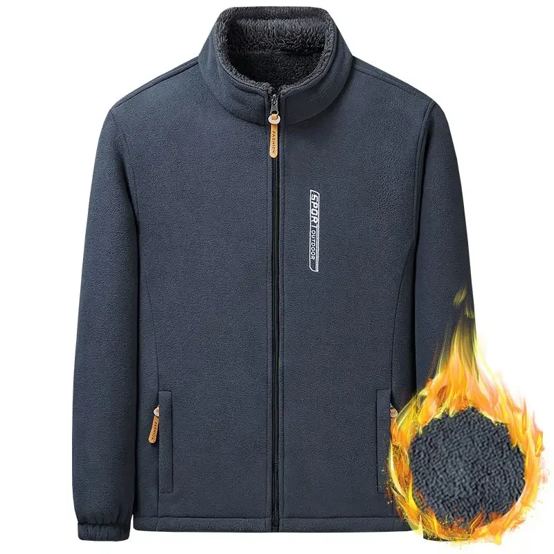 

Luxury Zipper Sweatshirt Men Fleece Jacket Autumn Winter Warm Coat Long Sleeve Stand-up Collar Outdoor Sportswear Tops Cardigan