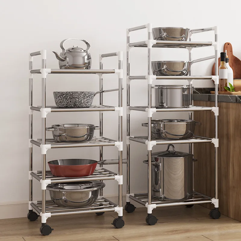

Thickened Iron Art Storage Rack Multi-Functional Floor Standing Pot Holder Home Use Mobile Kitchen Organization Shelf