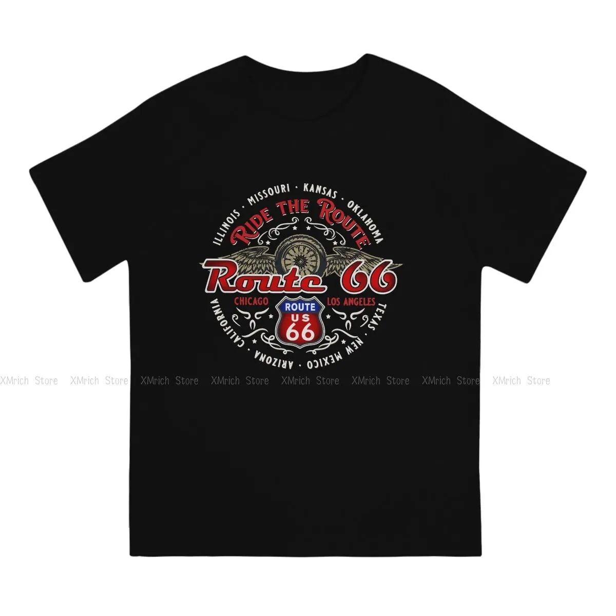 Casual Ride the Route Motorcyle Bikers America's Highway T-Shirt Men Crewneck 100% Cotton T Shirt Route 66 Tee Shirt