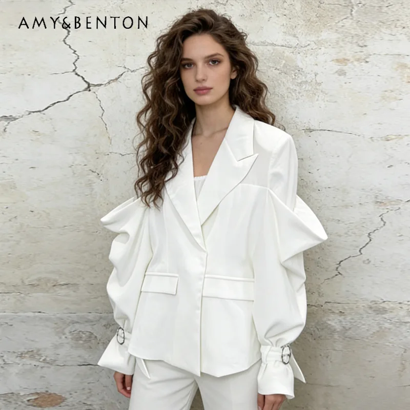 

French High-end Women's Suit Top 2026 Spring New Design Waist-cinching Temperament Casual Versatile Solid Color Blazer Ladies