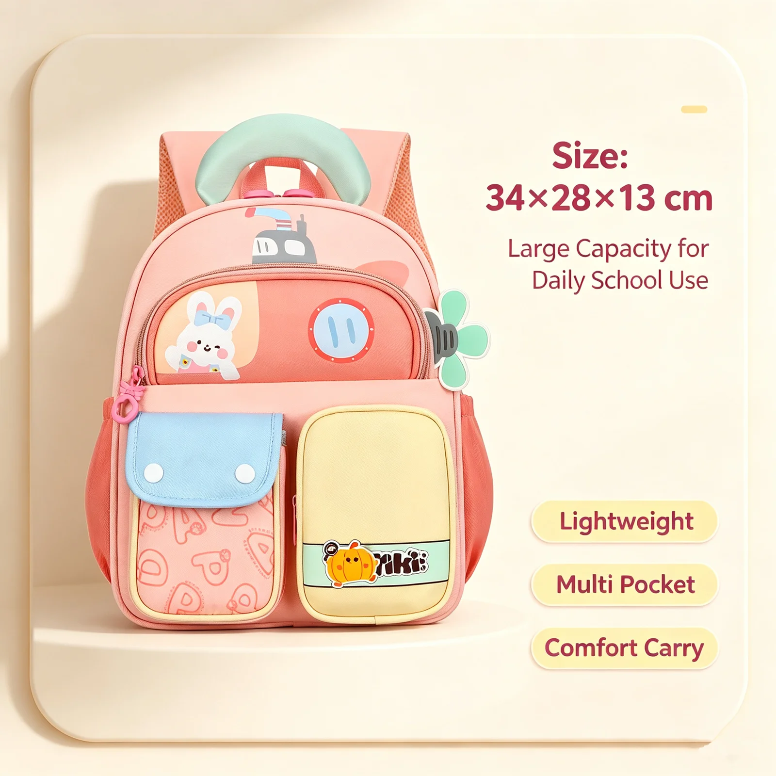 Ergonomic Lightweight Toddler Backpack Cartoon Rabbit Multi Pocket Kindergarten School Bag for Boys Girls Outdoor Travel