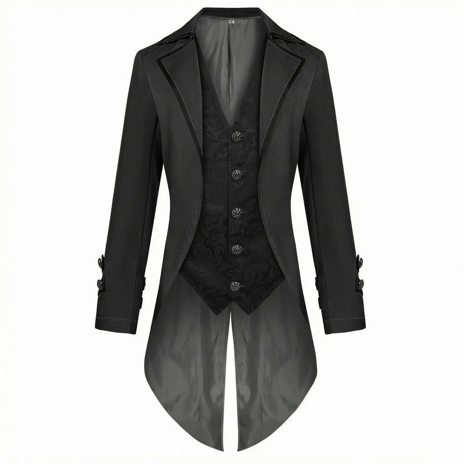 Costume Jacket Theatrical Tailcoat with Waistcoat Front Costume Tailcoat Black for Performers, Stage Performances