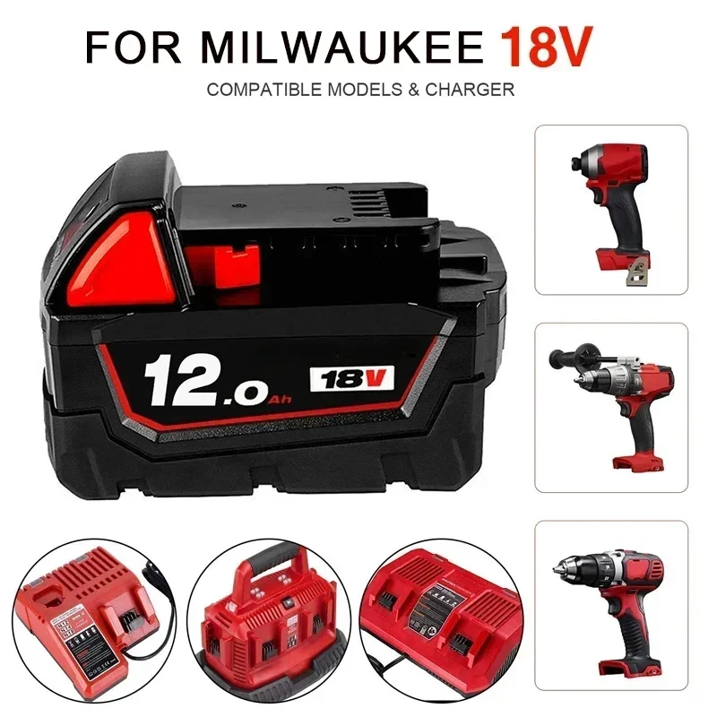 For Milwaukee M18 XC Lithium Battery 48-11-1860 48-11-1850 48-11-1840 48-11-1820 Rechargeable Batteries 18V 12.0Ah Replacement