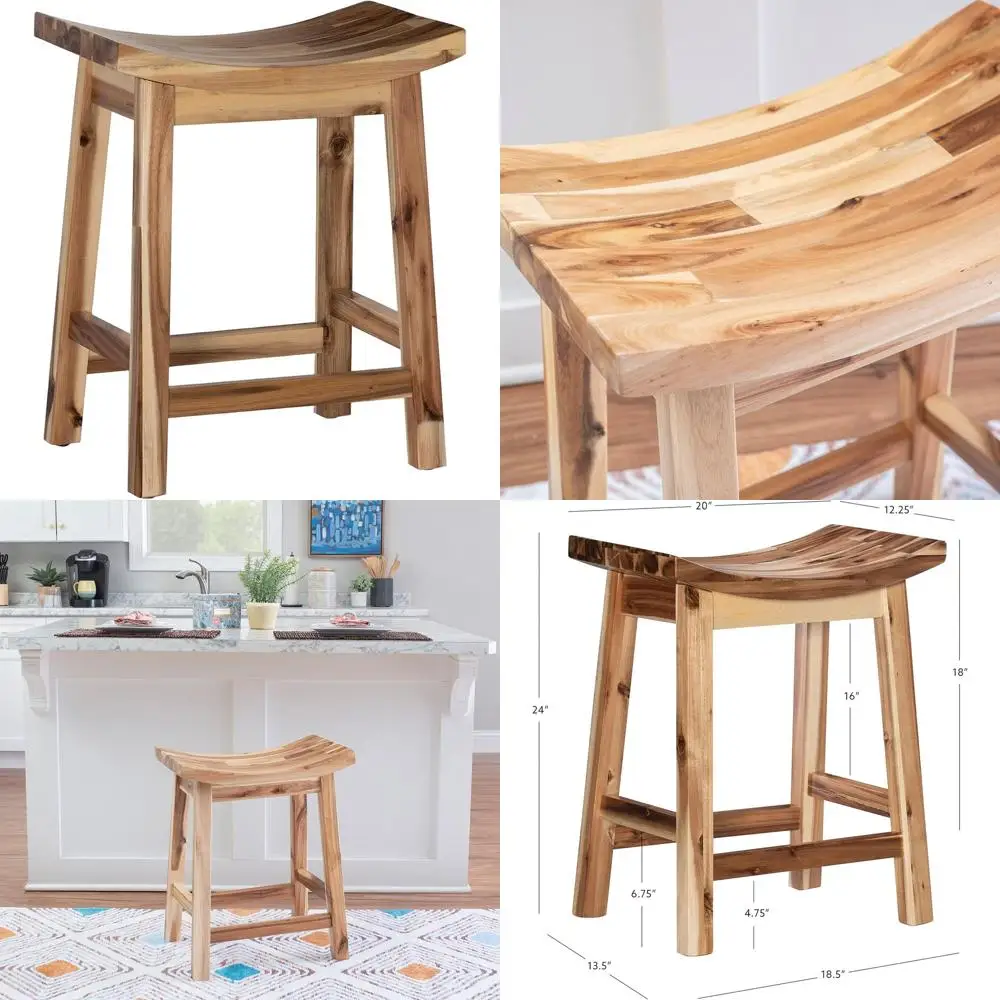 

Natural Wood Saddle Seat Bar Stool by Furniture Dale