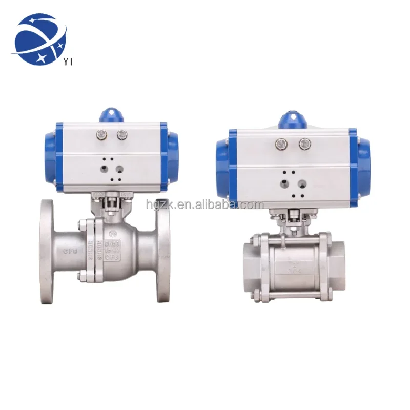 YUNYI pneumatic ss304 steel ball butterfly valve manufacturer actuator control actuated water steam fluid pressure pneumatic val