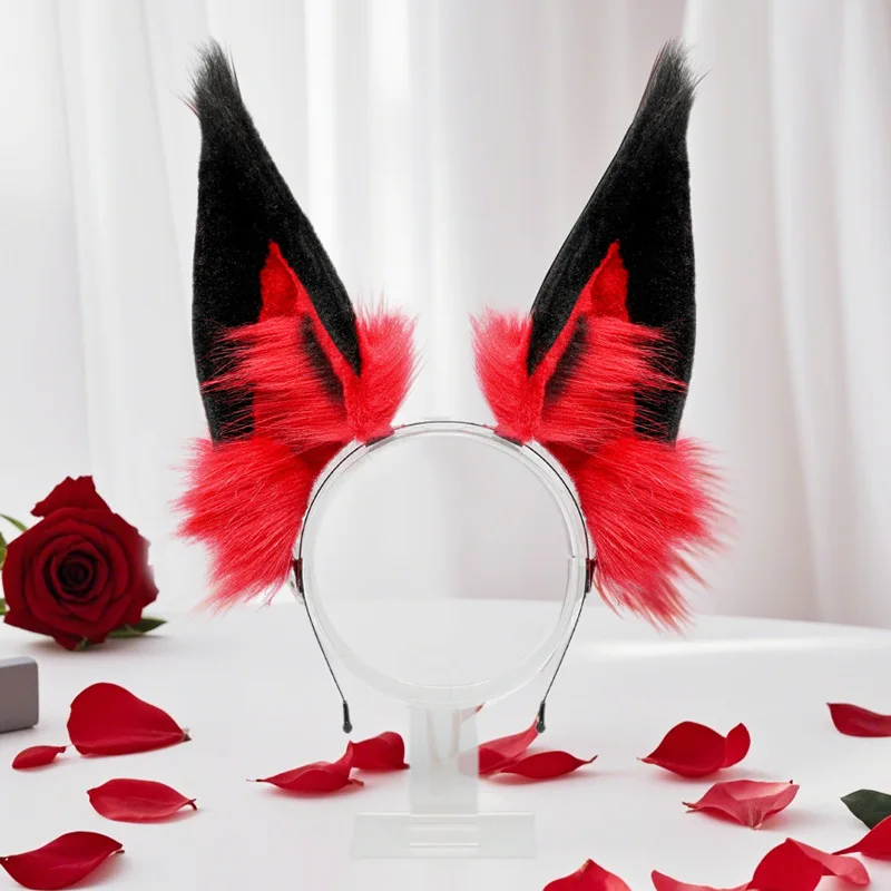 

Hot Anime Alastor Cosplay Headwear Radio Demon Fursuit Wolf Beast Ear Detachable Plush Headband Halloween Hair Prop