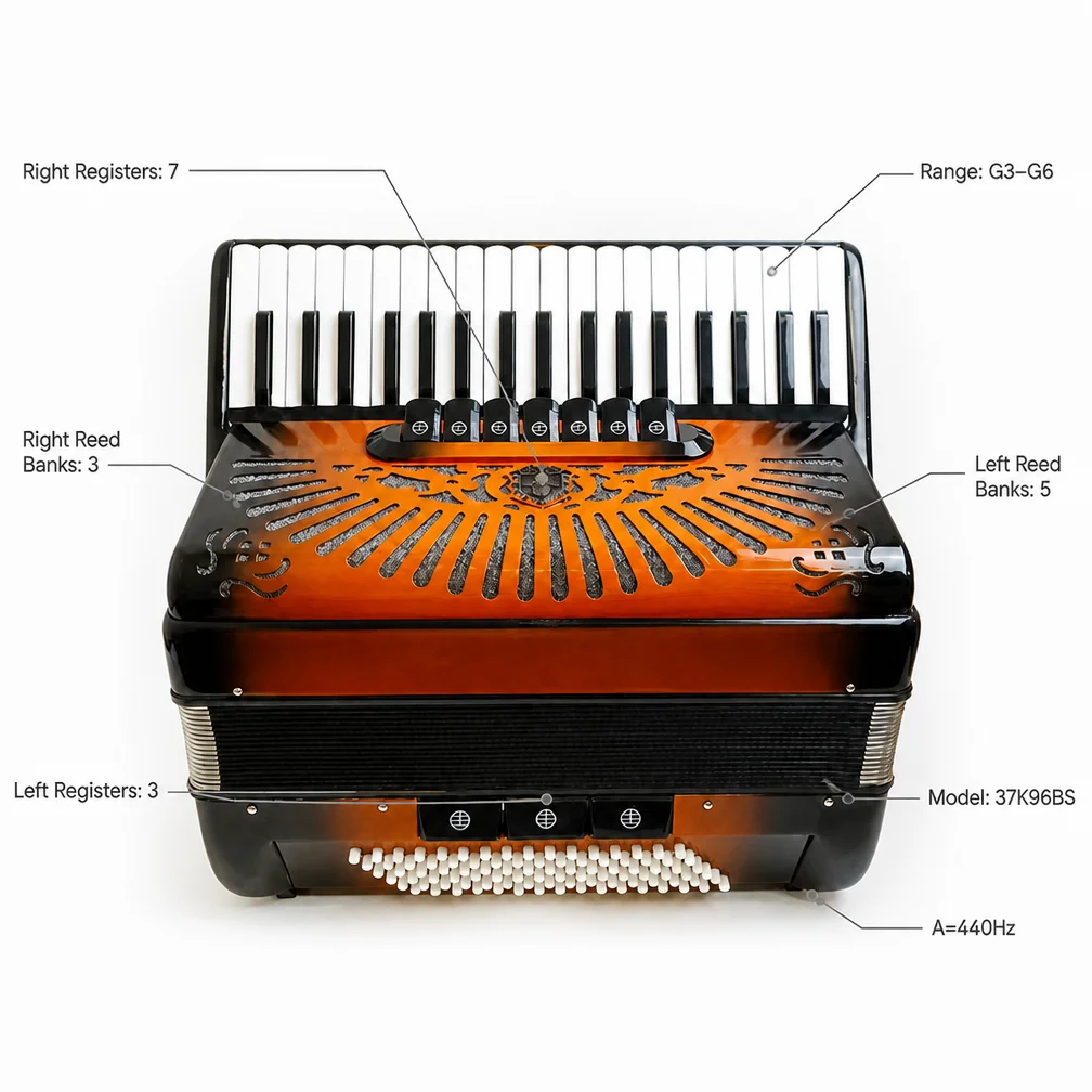 Hot 37 Keys 96 Bass 3-5 Register Spring Keyboard Accordion, Beginner & Player Hand Accordion