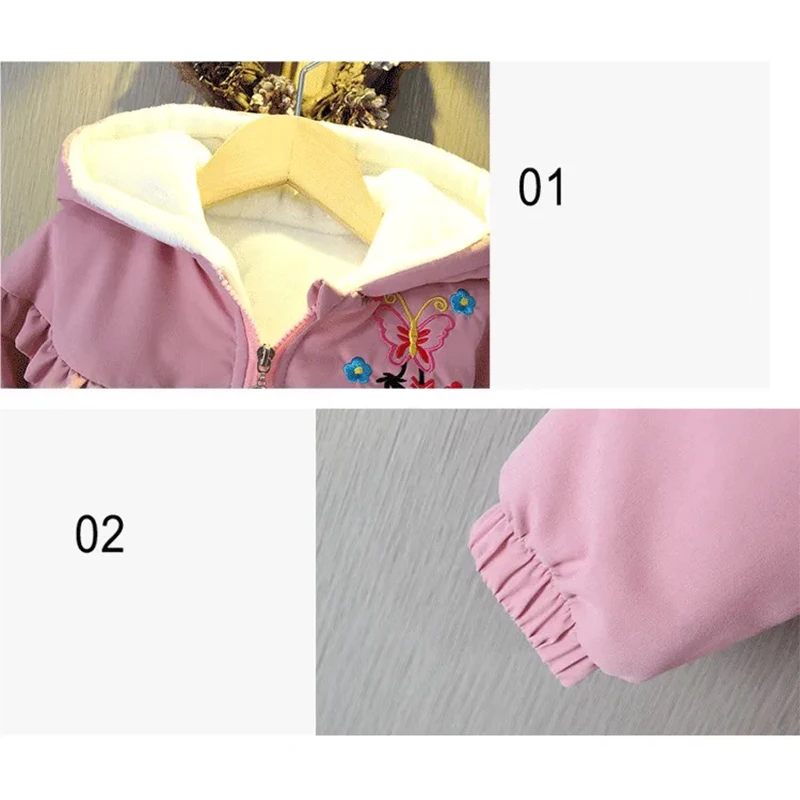 1 2 3 4 5 6 7 Years Baby Girls Coat Plus Velvet Warm Autumn Winter Kids Jacket Windbreaker Hooded Children\'s Outerwear Clothing