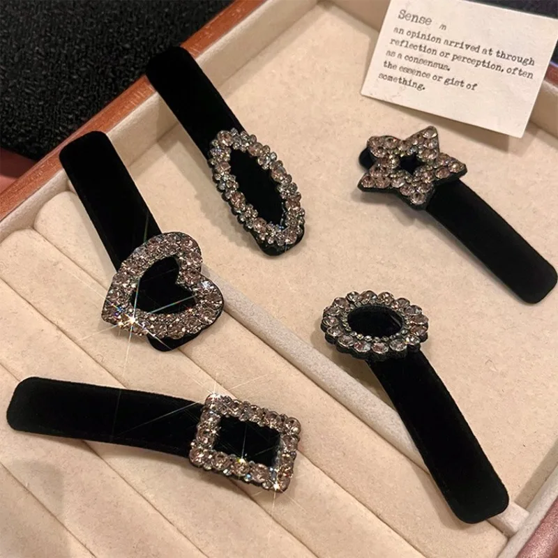 2pcs/set Velvet Rhinestone Hair Side Clips Square BB Clips Women Girls Sweet Elegant Bangs Hairpins Hair Styling Accessories New