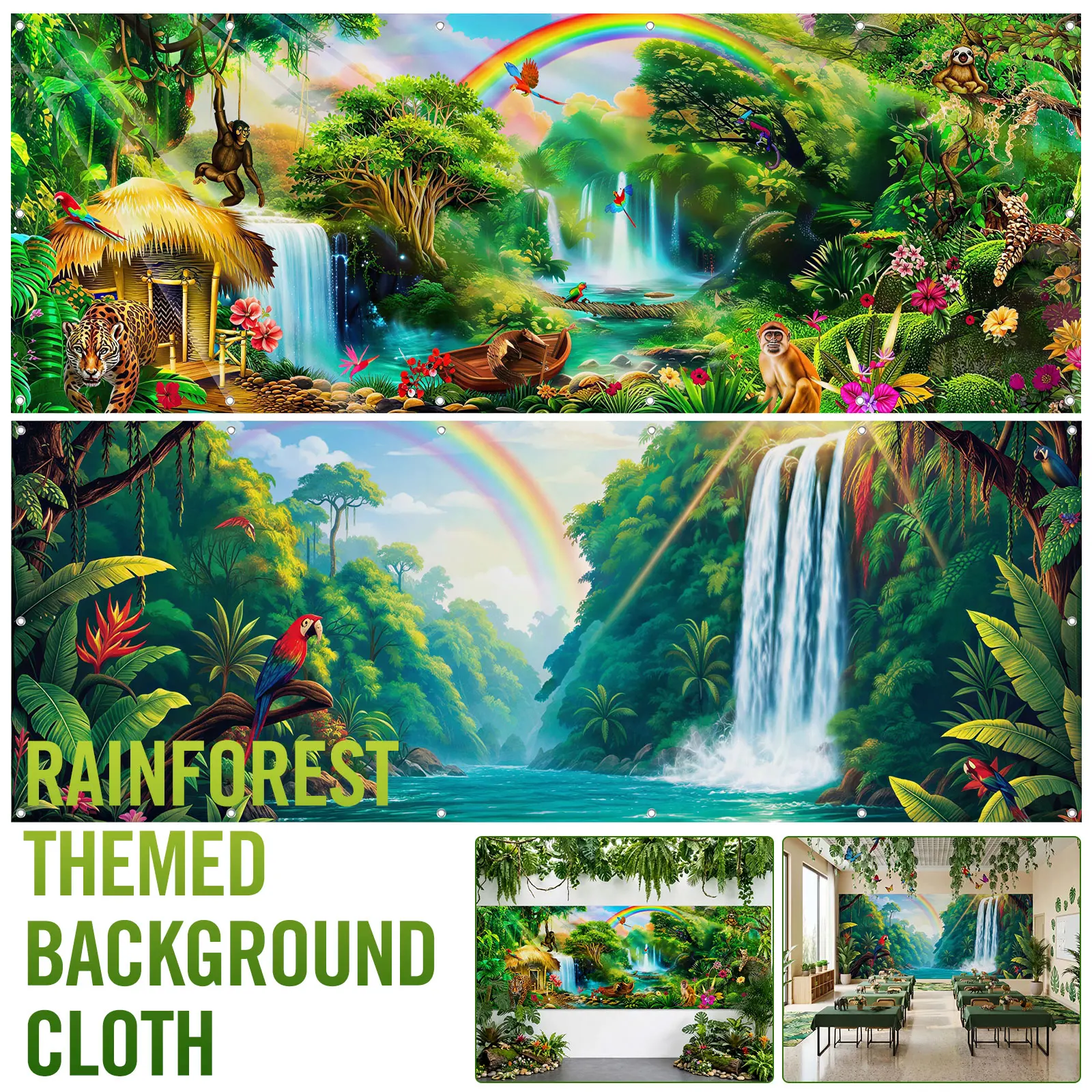 Rainforest Backdrop Spring Nature Rainforest Theme Tropical Forest Jungle Photography Backdrop for Birthday Party Studio Decor
