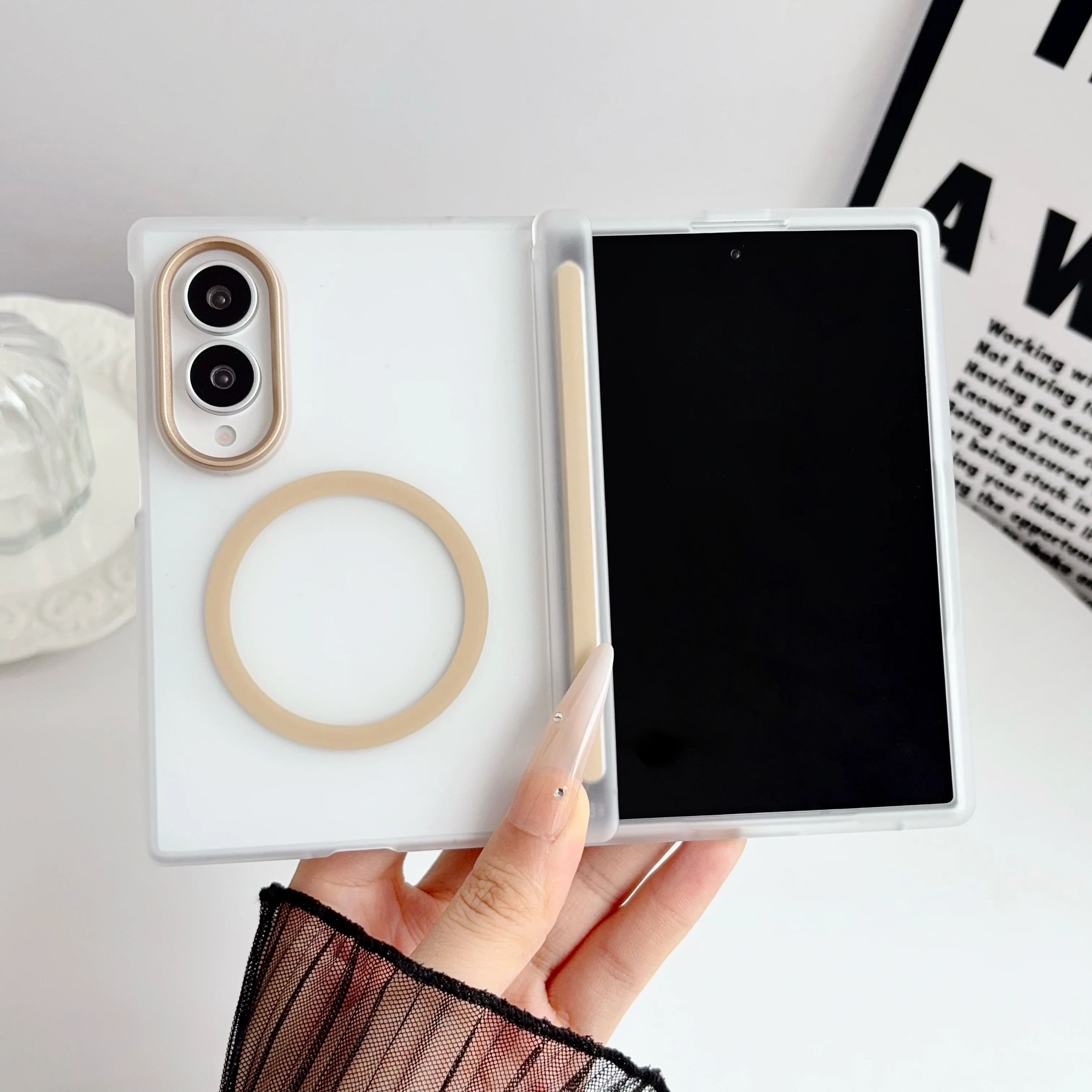 Luxury Frosted Translucent Magnetic Phone Case for Samsung Galaxy Z Fold 8 for Magsafe Wireless charging Hinge Protective Cover