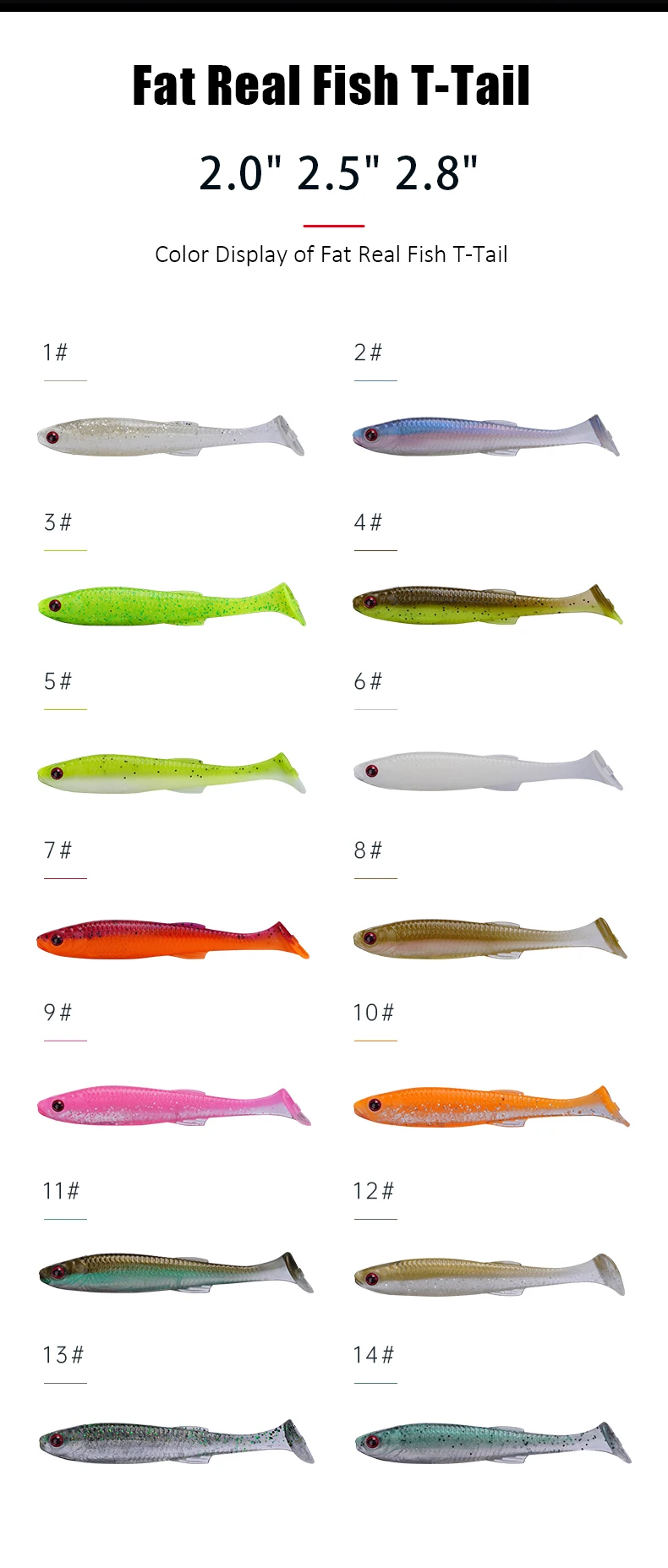 FISHANT Fat Real Fish T-Tail Soft Bait 2,0/2,5/2,8 Zoll schwimmender Köder für Wildfischen Wettkampffischen Mandarinenfisch Bass – Detail 2